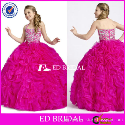 LBF034 New Arrival Spaghetti Straps beaded bodice Ruffled Skirt Puffy Organza Long flower girl dress